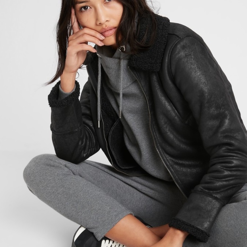 Banana Republic Vegan Shearling Black Jacket, size Medium